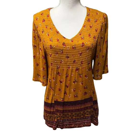 Farmers Market by One World 3/4 Sleeve Smocked Front Peasant Blouse Size Small - Picture 2 of 12